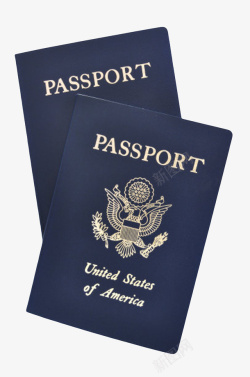 蓝色两本层叠的美国护照本实物素材