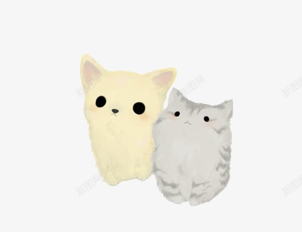 黄色猫咪和灰色猫咪png免抠素材_88icon https://88icon.com 小猫 手绘 毛绒