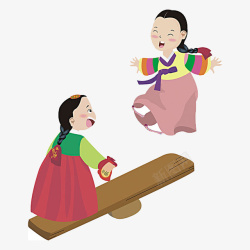 韩国传统服饰少女跷跷板素材