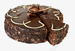 切开的巧克力口味的奶油夹层蛋糕素材