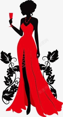 酒会剪影穿红色长裙的美女高清图片