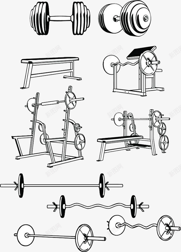 手绘健身器械psd免抠素材_88icon https://88icon.com 健身器械 健身房 室内活动 手绘线稿 活动 活动室