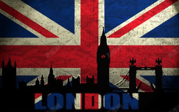 英国国旗与伦敦剪影背景