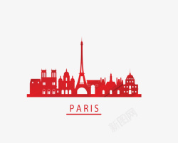 红色法国巴黎剪影矢量图素材