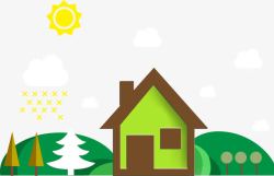 阳光下的乡村房屋卡通绿色乡村房屋高清图片