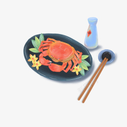 手绘食物蟹肉和酒素材
