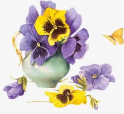 紫色花瓶森林系卡通花三色堇高清图片
