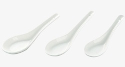 三只晶莹剔透的白色陶瓷弯勺素材