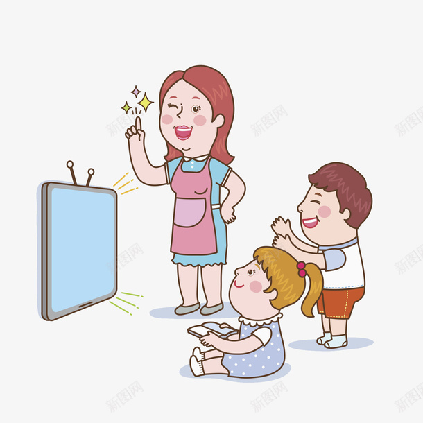 看电视的孩子png免抠素材_88icon https://88icon.com 专心的 卡通 小孩 插图 母亲 游戏 电视 高兴地