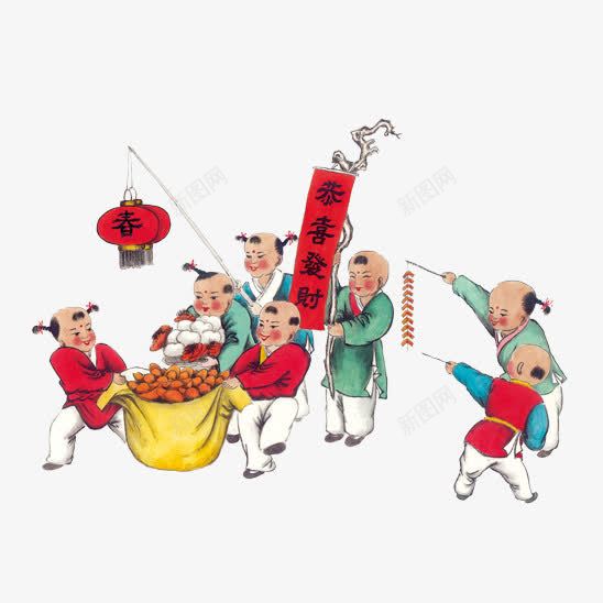 新年插画psd免抠素材_88icon https://88icon.com 中国年画 年画 年画娃娃 恭喜发财年画 新年插画 绵竹年画