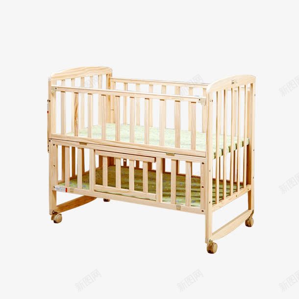 滑轮婴儿床png免抠素材_88icon https://88icon.com 产品实物 婴儿床 实木 床 木质结构 条状 滑轮 移动