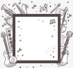 手绘乐器现场音乐节乐器边框矢量图高清图片