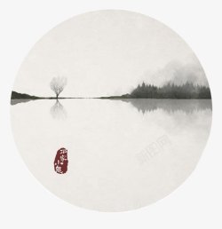 湖水墨画水墨丹青湖高清图片