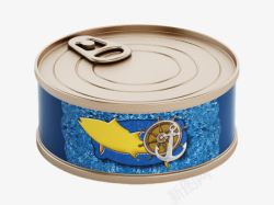 美味鱼类蓝色贴纸围绕的沙丁鱼罐头实物高清图片