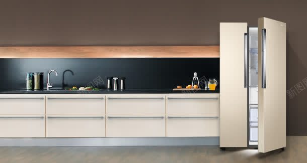 白色的双开门冰箱与厨房的一角jpg设计背景_88icon https://88icon.com 一角 冰箱 厨房 开门 白色