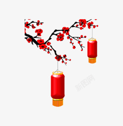 中国风新年红色梅花和灯笼素材