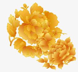 金黄色牡丹花中国元素装饰图案素材