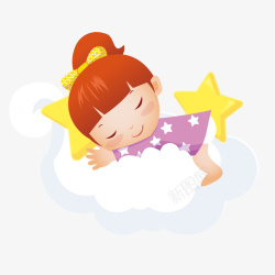 蜷缩睡觉的女孩在云朵上睡觉的女孩矢量图高清图片