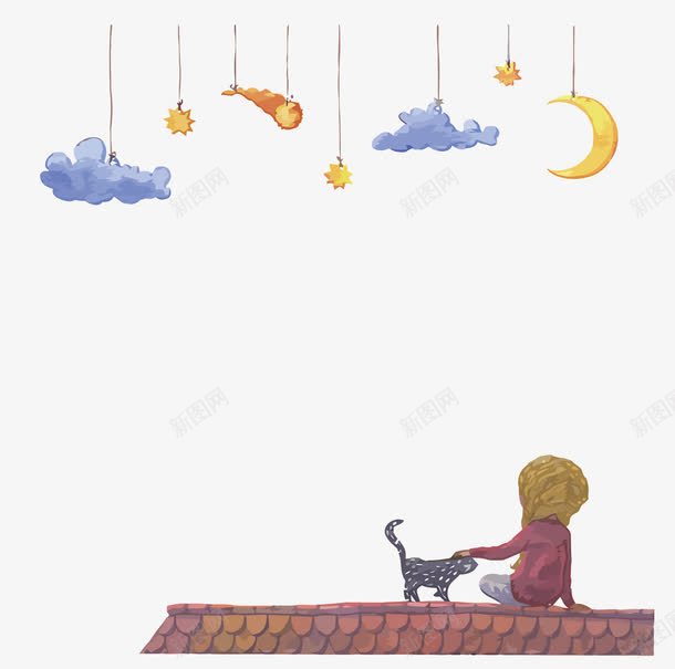 屋顶上看夜空的孩子png免抠素材_88icon https://88icon.com PNG图片 PNG图片素材 PNG素材 PNG素材免费下载 云 仰望夜空 卡通 小孩 屋顶 月亮 流行 猫