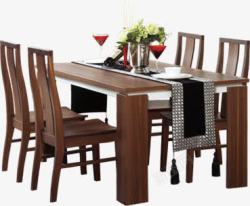 棕色木质餐桌椅子七夕素材