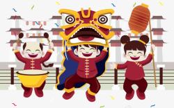 中国象征东方霸气龙中国娃娃舞龙舞狮矢量图高清图片