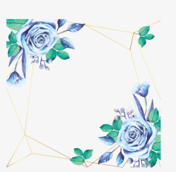 蓝色水彩玫瑰边框矢量图素材