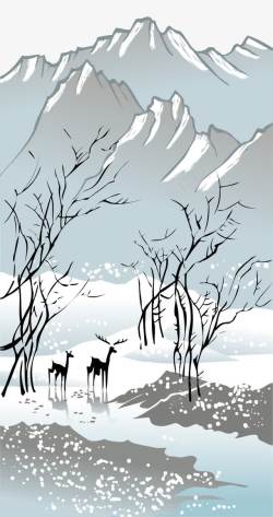 枯树繁枝超美日本插画风风景装饰画矢量图高清图片