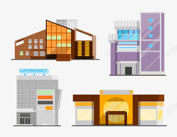 各种高楼大厦矢量图ai免抠素材_88icon https://88icon.com 卡通建筑 卡通高楼大厦 超市店门口 矢量图