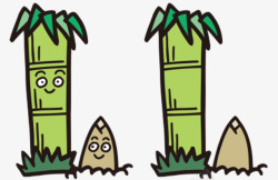 卡通可爱绿色竹子和旁边出土的竹素材