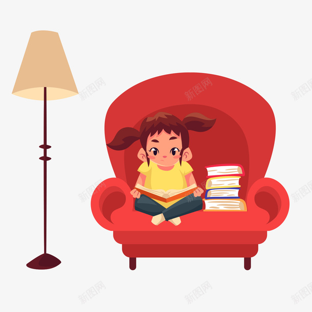 卡通手绘坐在沙发上看书的小女孩png免抠素材_88icon https://88icon.com 卡通 学习 小女孩 手绘 沙发 看书 落地灯 阅读