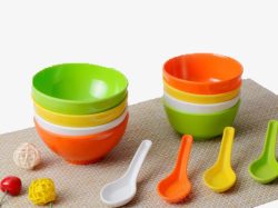彩色生活用品塑料碗勺组高清图片