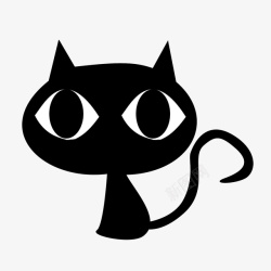 天猫剪影素材手绘卡通黑色大眼睛小猫图标高清图片