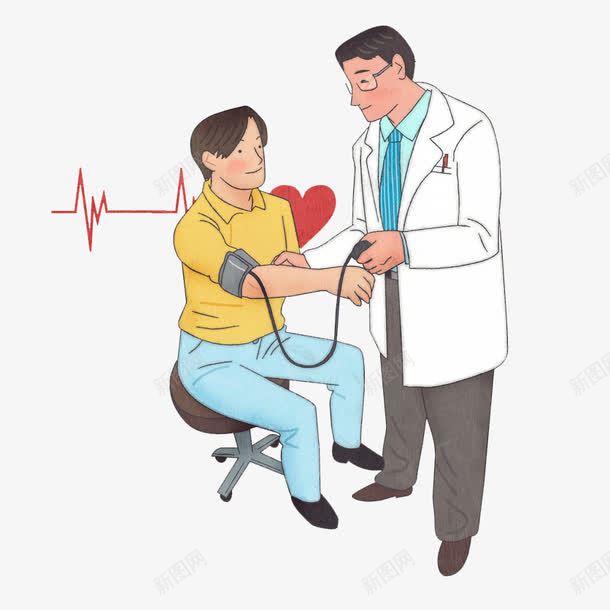 手绘病人png免抠素材_88icon https://88icon.com 医生 卡通 手绘 望闻问切 测量血压 爱心 病人 看病 红色