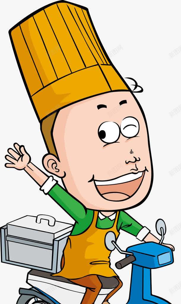 戴着厨师帽骑车的男人png免抠素材_88icon https://88icon.com 卡通 卡通礼貌 帅气的 打招呼 挥手的 男人 送餐员 高兴地