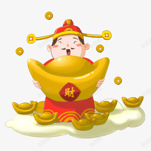 抱着金元宝的卡通财神png免抠素材_88icon https://88icon.com 2019 农历新年 卡通财神 新年 猪年 财宝 金元宝 金子