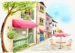 漫画街景手绘街景高清图片