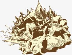 卡通吉普车手绘装上石头的车高清图片