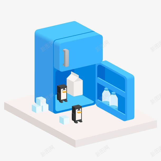 卡通立体冰箱图png免抠素材_88icon https://88icon.com 企鹅 冰块 冰箱 创意的 卡通 插图 牛奶 立体的