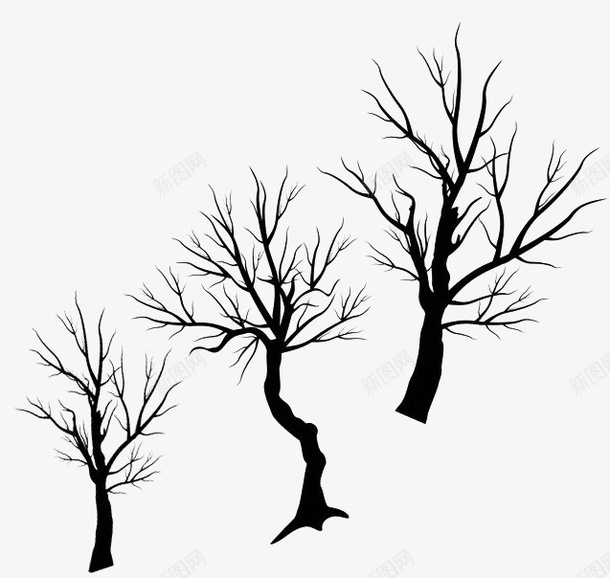 三颗树的剪影png免抠素材_88icon https://88icon.com 剪影 枯树 树 黑影树 黑色