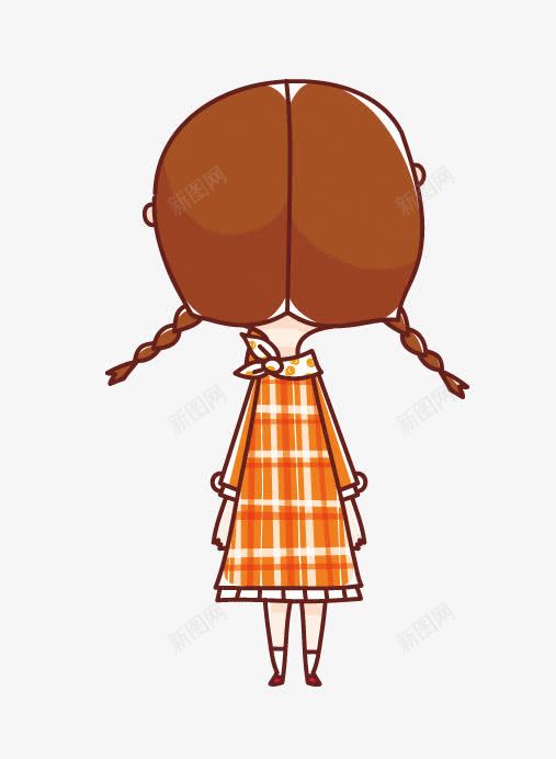 两个辫子女孩png免抠素材_88icon https://88icon.com 两个辫子 卡通人物 女孩 插图 橙白盒子连衣裙 背影