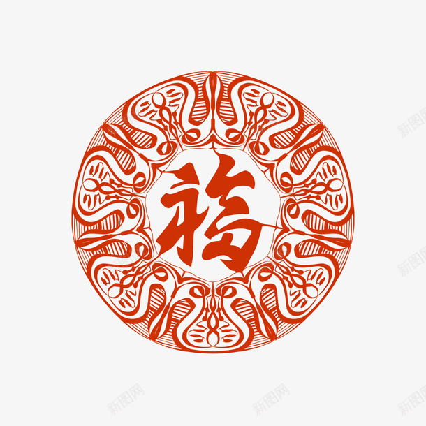 传统福字剪纸窗花psd免抠素材_88icon https://88icon.com 剪纸 新年元素 福字 窗花