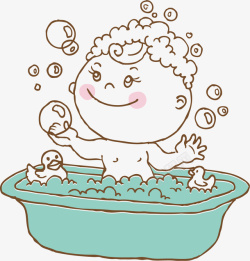 宝宝洗澡海绵洗澡的可爱婴儿图高清图片