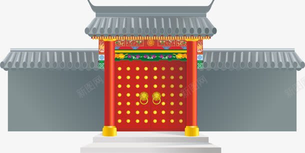 古建筑png免抠素材_88icon https://88icon.com 古建筑 四合院 围墙 大红门