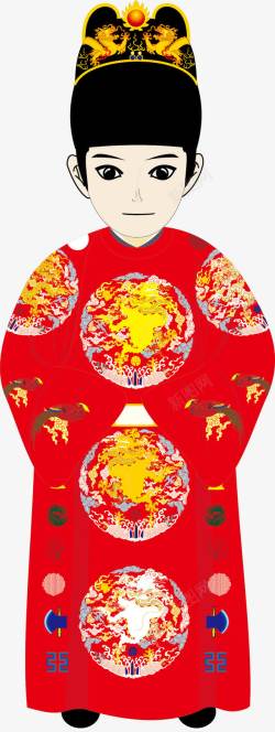 清朝皇帝穿红色龙袍的皇上高清图片