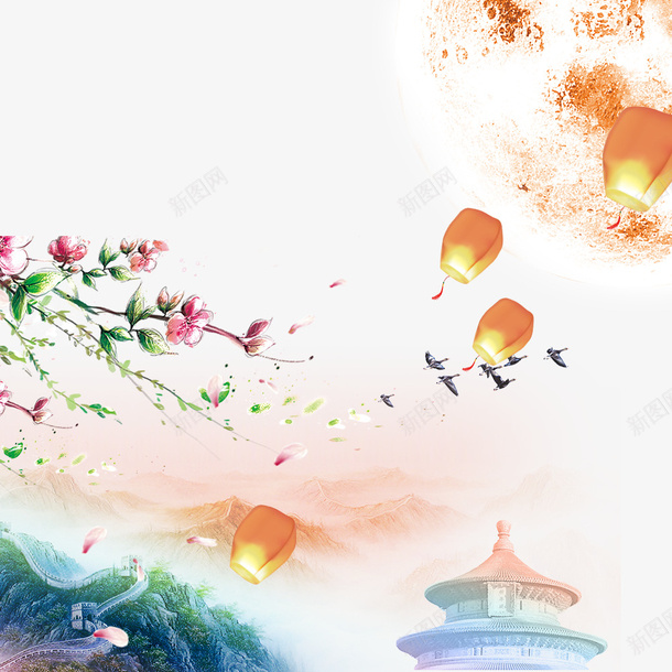 中秋节祈福psd免抠素材_88icon https://88icon.com 中国风 中秋节 传统节日 孔明灯 祈福 节日 节日海报 许愿