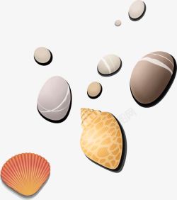 沙滩上各种鹅卵石贝壳素材