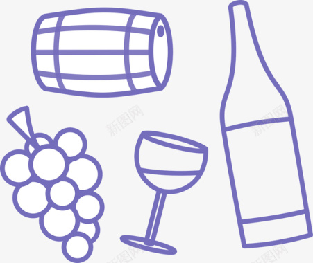 红酒瓶软木塞红酒葡萄简笔画图标图标