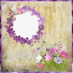 紫色花环浪漫格桑花墙壁边框素材