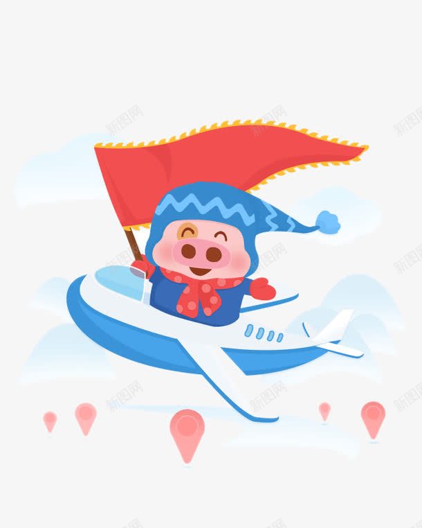 卡通APP元素png免抠素材_88icon https://88icon.com APP元素 卡通 坐标 小猪 旗帜 飞机