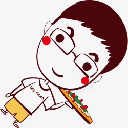 手绘卡通披萨大饼PNG卡通男服务生手托披萨盘子高清图片